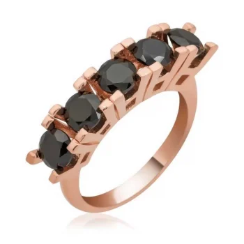 Luz&Pos Gümüş Rose Siyah 5 Taş Bayan Yüzük