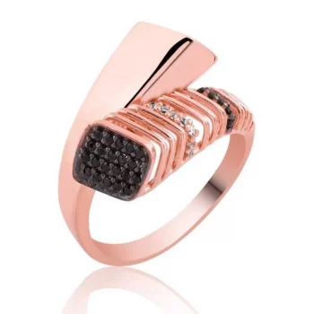 Luz&Pos Gümüş Rose Siyah Taşlı Bayan Yüzük