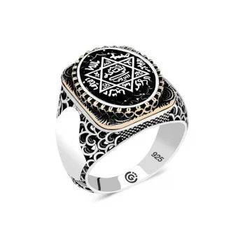 Luz&Pos Gümüş Süleyman Mührü Oval Erkek Yüzük