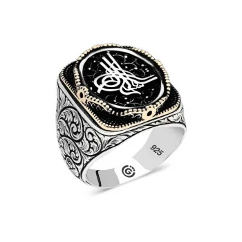 Luz&Pos Gümüş Tuğra Oval Erkek Yüzük