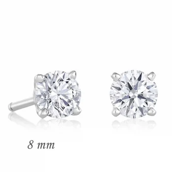 Luz&Pos Gümüş Yuvarlak Tek Taş Zirkon Küpe - 8 Mm.