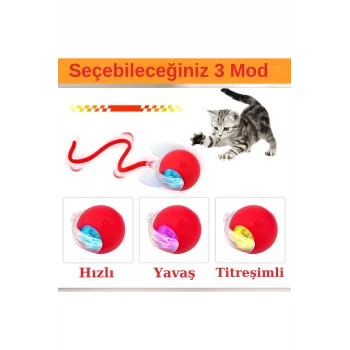 Hareketli Şarjlı Işıklı 360 Derece Dönen Akıllı Oyun Topu Kuyruklu İnteraktif Kedi Köpek Oyun Topu