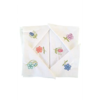 Hediyelik İşlemeli Bayan Mendili 12 Adet 28x28 cm 100 Pamuk