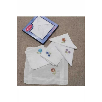 İşlemeli Bayan Mendili 12 Adet 28x28 cm 100 Pamuk