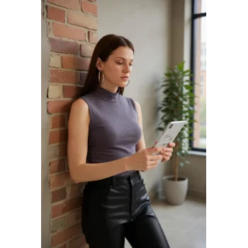 Kadın Antrasit Gri Kolsuz Balıkçı Yaka Basic Bluz