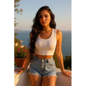 Kadın Beyaz Kare Yaka Crop Top Bluz – Şık, Rahat ve Kolay Kombinlenebilir