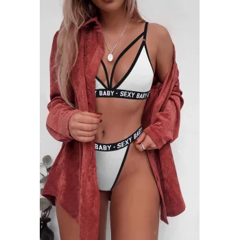 Kadın Beyaz Yazı Detaylı Ipli Sütyen Takımı – Modern, Konforlu ve Günlük Kombinlere Uygun