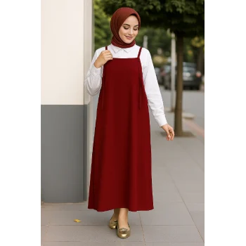 Kadın Bordo Basic Ayarlanabilir Askılı Jile Elbise – Şık, Rahat ve 4 Mevsim Kullanıma Uygun