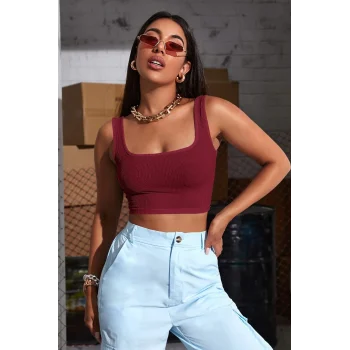 Kadın Bordo Kalın Askılı Crop Top Büstiyer – Modern ve Şık Tasarım