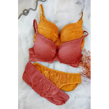 Kadın Hardal Ve Kiremit Rengi Dolgulu Balenli Sütyen Külot 2li Paket – Modern ve Şık Tasarım