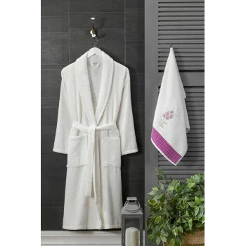 Kadın Havlulu Banyo Bornoz Takımı &#37;100 Pamuklu Beyaz