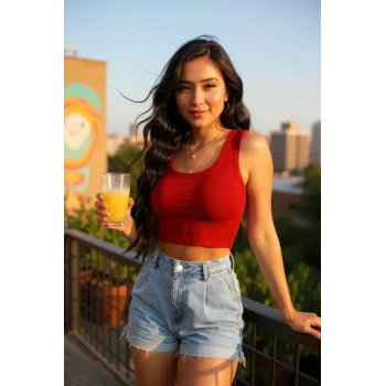 Kadın Kırmızı Kare Yaka Crop Top Bluz – Şık, Rahat ve Kolay Kombinlenebilir