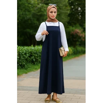 Kadın Lacivert Basic Ayarlanabilir Askılı Jile Elbise