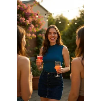 Kadın Mavi Kolsuz Balıkçı Yaka Basic Bluz