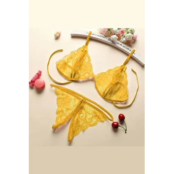 Kadın Sarı Dantelli Sütyen Külot Takımı – Modern, Konforlu ve Günlük Kombinlere Uygun