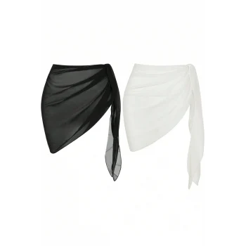 Kadın Siyah Beyaz Transparan Belden Bağlamalı Pareo 2li – Modern ve Şık Tasarım