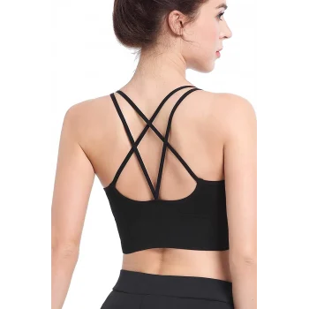 Kadın Siyah Çarpraz İpli Spor Büstiyer – Modern ve Şık Tasarım