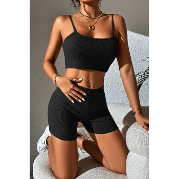 Kadın Siyah Şortlu Kaşkorse Gecelik Takım – Modern, Konforlu ve Günlük Kombinlere Uygun