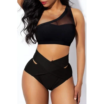 Kadın Siyah Yüksel Bel Tül Detaylı Sütyen Külot Takımı – Modern, Konforlu ve Günlük Kombinlere Uygun