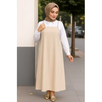 Kadın Taş Rengi Basic Ayarlanabilir Askılı Jile Elbise