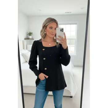 Kadın Uzun Kollu Düğmeli Mevsimlik Bluz – Yumuşak Dokulu, Esnek ve Sıcak Tutan Kumaş