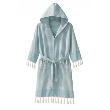 Kapşonlu Unisex Peştamal Plaj Bornozu  &#37;100 Pamuklu Marelina Turkuaz