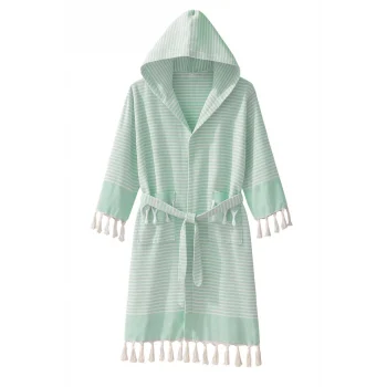 Kapşonlu Unisex Peştamal Plaj Bornozu  &#37;100 Pamuklu Marelina Yeşil