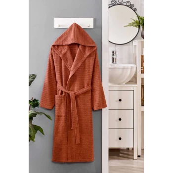 Kapüşonlu Unisex Banyo Bornozu &#37;100 Soft Pamuklu Kahve