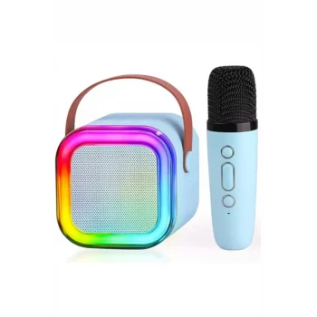 Karaoke Kablosuz Hoparlör Mikrofonlu Rgb Işıklı Bluetooth Speaker Tf Kart/usb Mavi