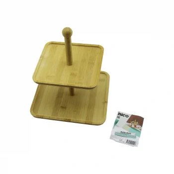 Kare  2 Katlı Ahşap - Bambu Servis Sunum Tahtası 20x20cm -- 25x25cm