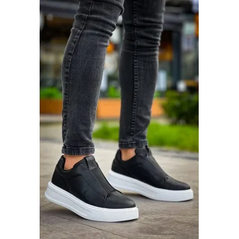 KB-007  Kuback Siyah Beyaz Yüksek Taban Tek Bant Bağcıksız Günlük Erkek Ayakkabı