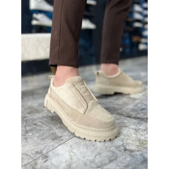 KB-703 Kuback Bej Süet Lastikli Günlük Erkek Ayakkabı