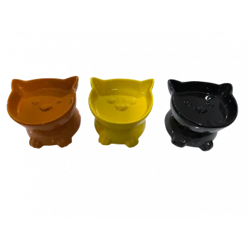 Kedi Kafalı Yüksek Seramik Mama Su Kabı 250 ml Çeşitli Renklerde