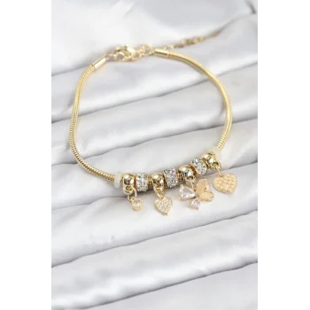 Kelebek Charmlı Gold Renk Kadın Bileklik