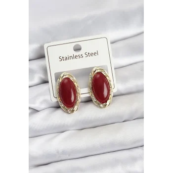 Kırmızı Badem Model Vintage Kadın Küpe