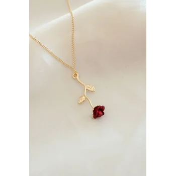 Kırmızı Gül Figürlü Kolye