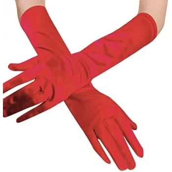 Kırmızı Renk Dirseğe Kadar Uzun Kumaş Eldiven 40 cm