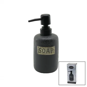 Kısa Antrasit Gri - Mat Desen Seramik Sıvı Sabunluk