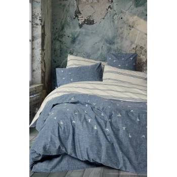 Klein Nakışlı Ranforce Çift Kişilik Nevresim Takımı Ceria Lacivert