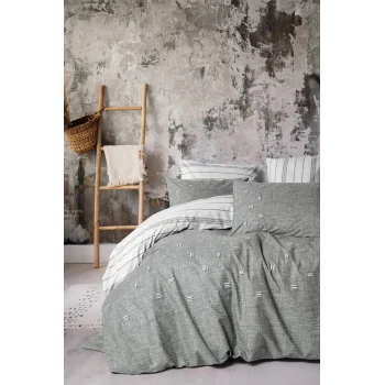 Klein Nakışlı Ranforce Çift Kişilik Nevresim Takımı Patara Gri