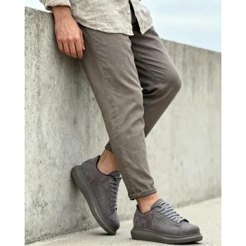 Knack Yüksek Taban Günlük Ayakkabı 044 Gri Süet (Yeşil Taban)