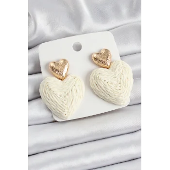 Krem Kalp Figürlü Hasır Örgü Model Gold Renk Kadın Küpe