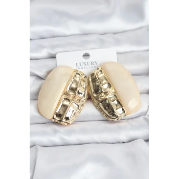 Krem Renk Pirinç Vintage Kadın Küpe