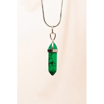 Krizopraz Doğal Taşı Zincirli El Yapımı Tasarımlı Kolye Uç: 3,5 cm Zincir: 20 cm Kutulu