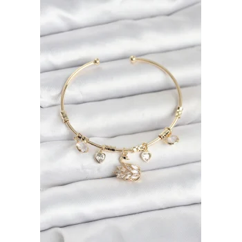 Kuğu Charmlı Gold Renk Kadın Bileklik