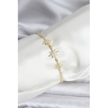 Kutup Yıldızı Model Zirkon Taşlı Gold Renk Su Yolu Kadın Bileklik