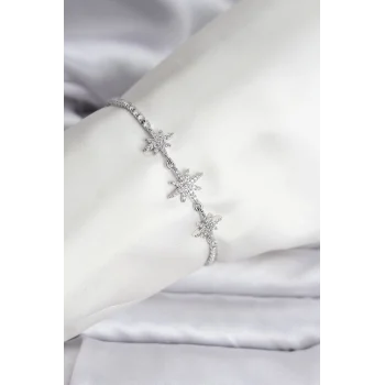Kutup Yıldızı Model Zirkon Taşlı Gümüş Renk Su Yolu Kadın Bileklik