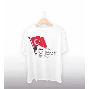 Luz&Pos 19 Mayıs 20/1 Baskılı T-shirt - Beyaz