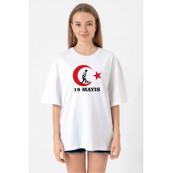 Luz&Pos 19 Mayıs 20/1 Baskılı T-shirt - Beyaz