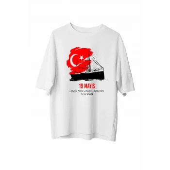 Luz&Pos 19 Mayıs 20/1 Unisex Baskılı T-shirt - Beyaz